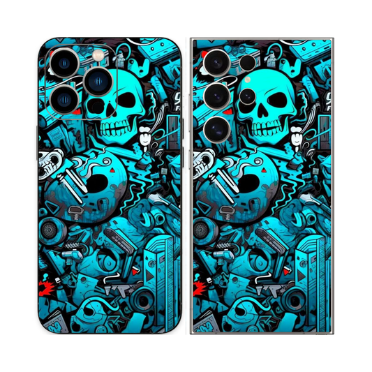 Blue skulls reflective phone skin